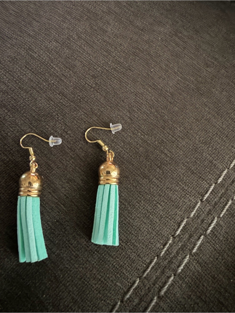 Gold Cap Aqua Tassel Drop Earrings - Women Jewelry